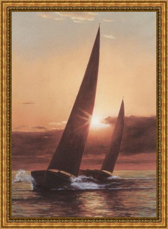 Framed Diane Romanello red sails painting