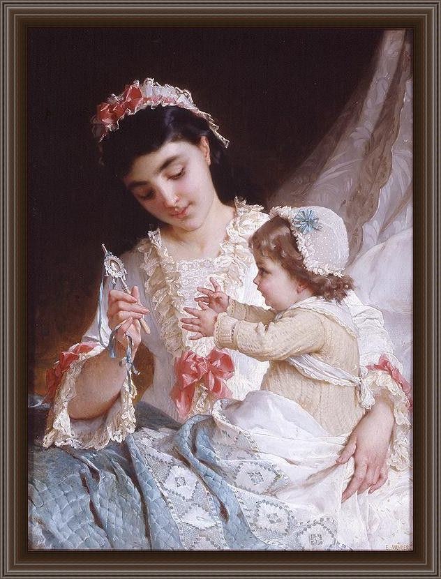 Framed Emile Munier distracting the baby painting