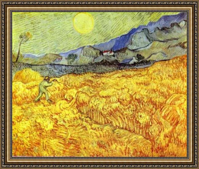 Framed Vincent van Gogh reaper painting