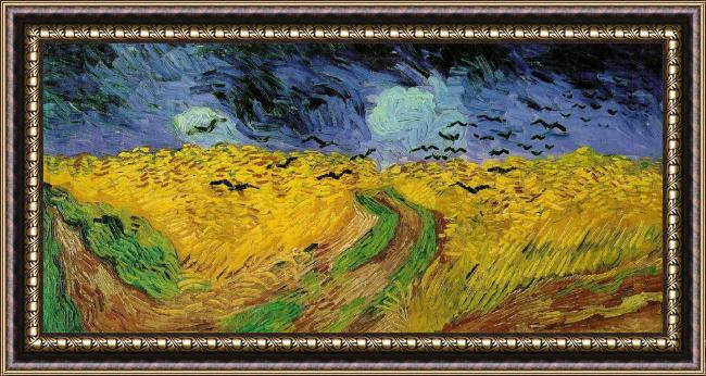 Framed Vincent van Gogh wheat field with crows painting