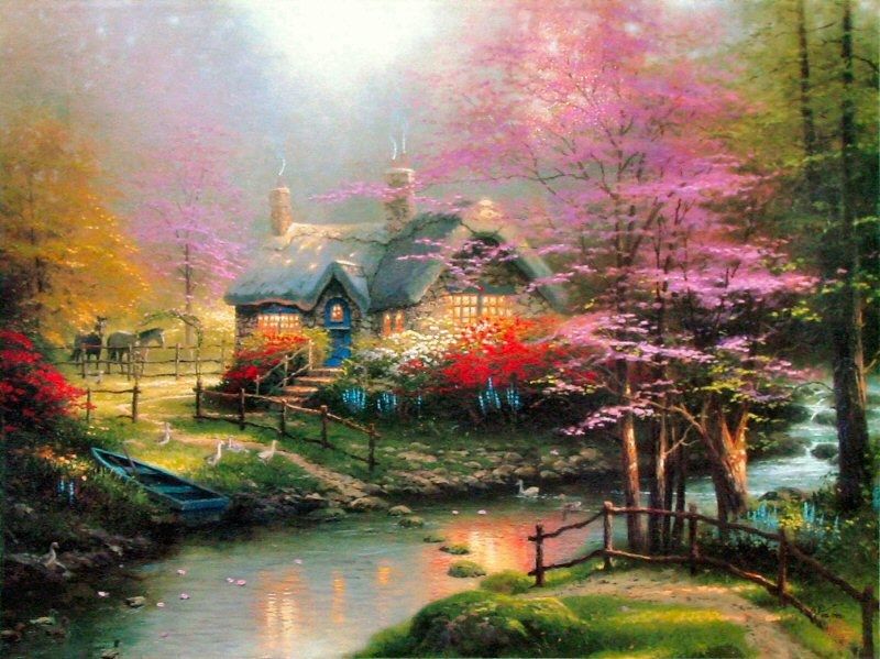 Thomas Kinkade Stepping Stone Cottage 50% off - ArtExpress.ws