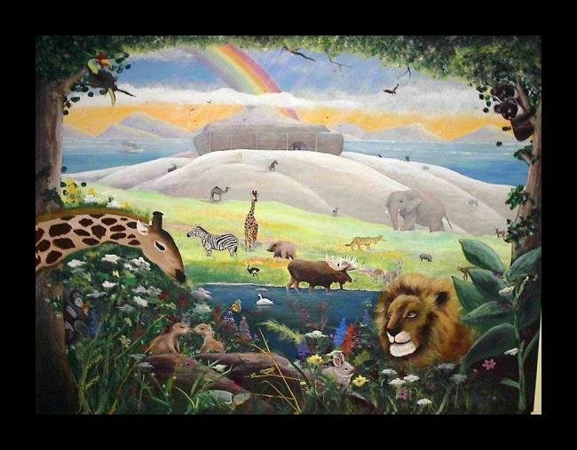 Framed 2010 noah's ark mural painting