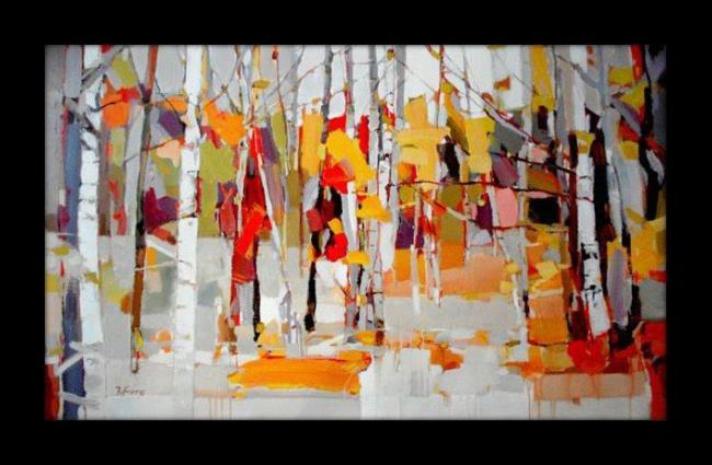 Framed 2011 fall birches painting
