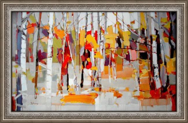 Framed 2011 fall birches painting
