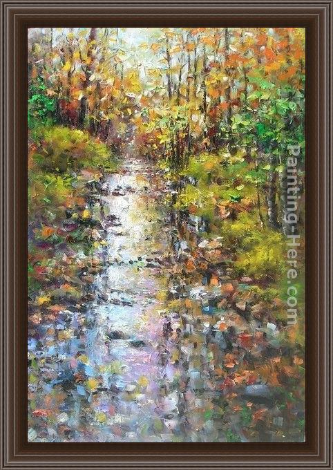 Framed 2011 mountain river painting