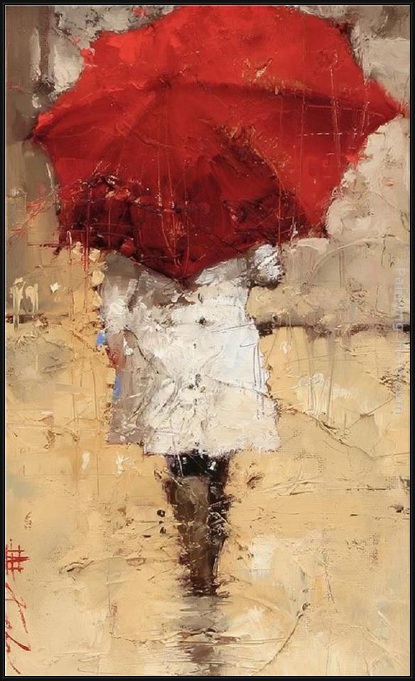 Framed 2011 red umbrella ii painting