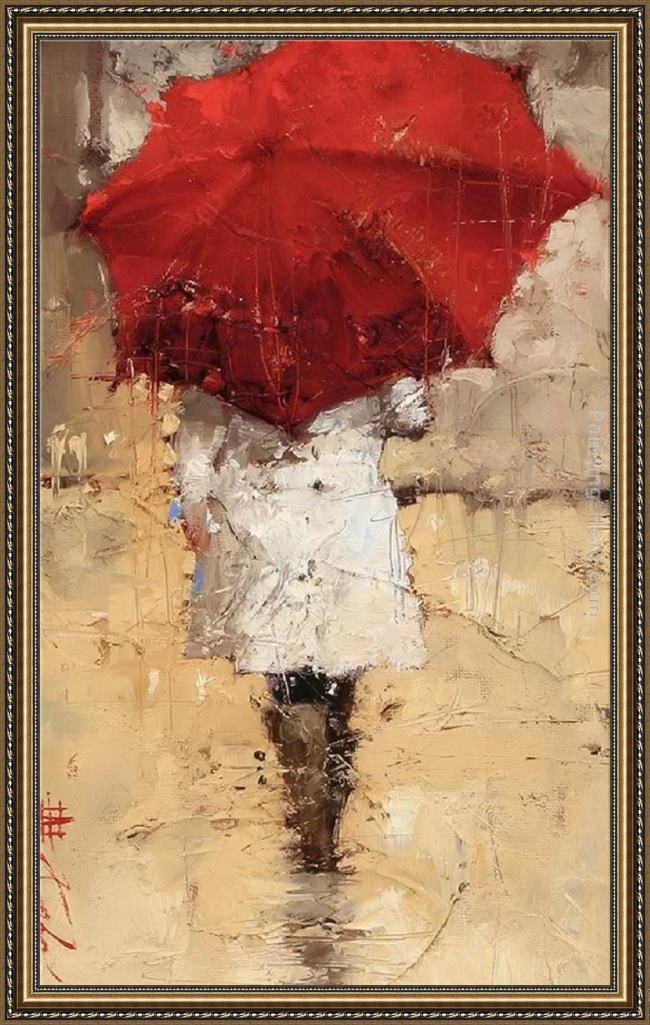Framed 2011 red umbrella ii painting
