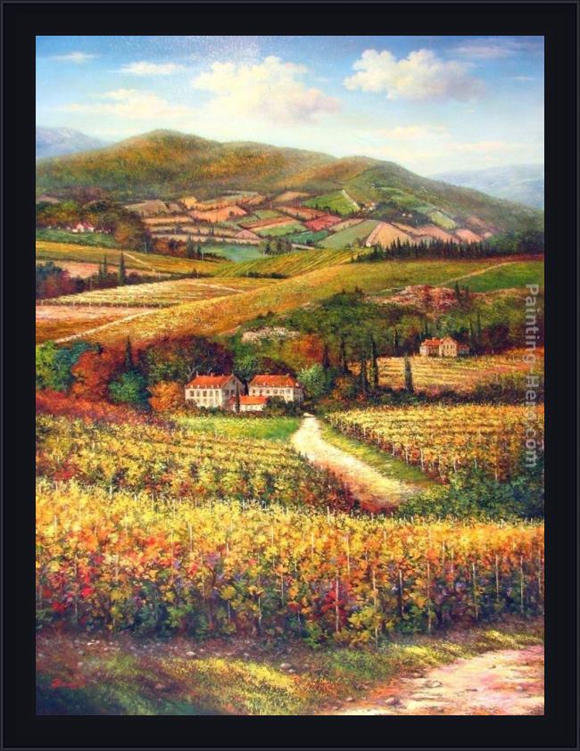 Framed 2011 tuscan vineyards & villas painting