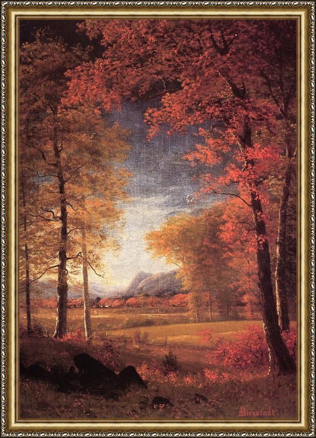 Framed Albert Bierstadt autumn in america oneida county new york painting