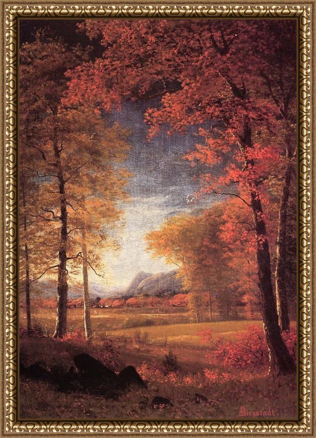 Framed Albert Bierstadt autumn in america oneida county new york painting