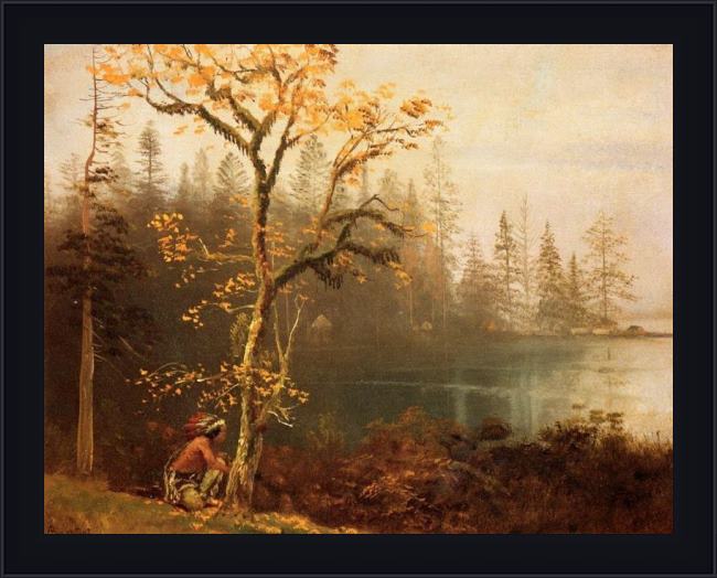 Framed Albert Bierstadt indian scout painting