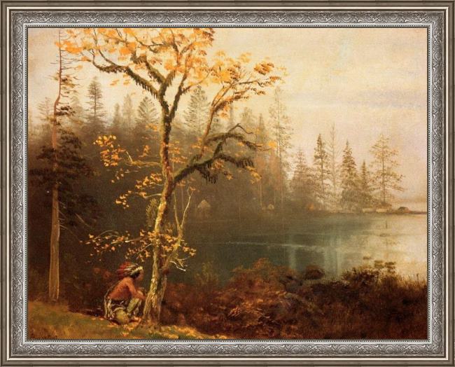 Framed Albert Bierstadt indian scout painting