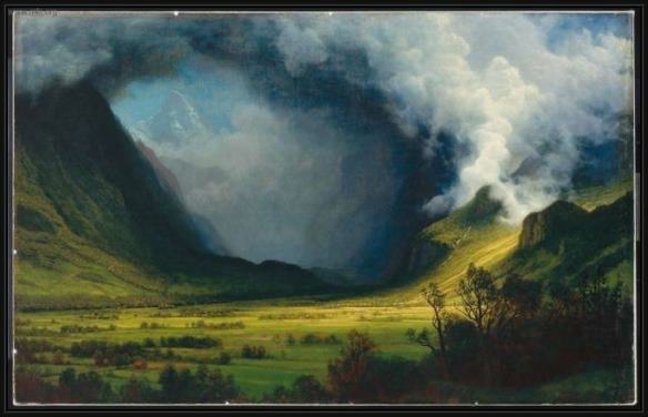 Framed Albert Bierstadt storm in the mountains painting