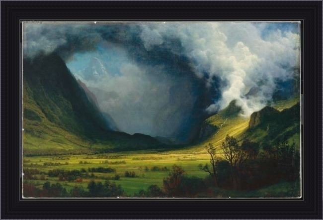 Framed Albert Bierstadt storm in the mountains painting
