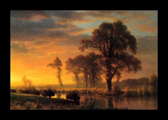Framed Albert Bierstadt western kansas painting