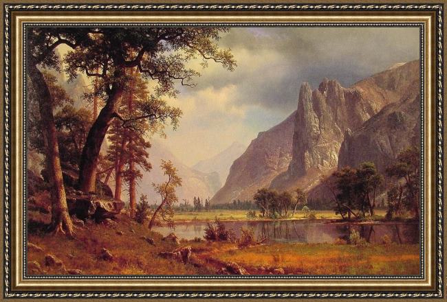 Framed Albert Bierstadt yosemite valley painting