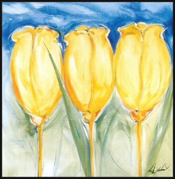 Framed Alfred Gockel 3 yellow tulips painting