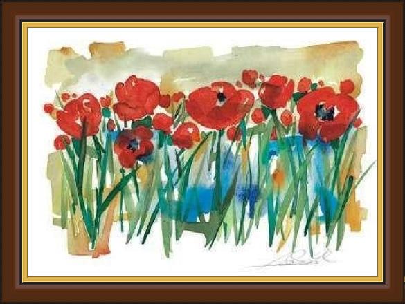 Framed Alfred Gockel field of poppies painting
