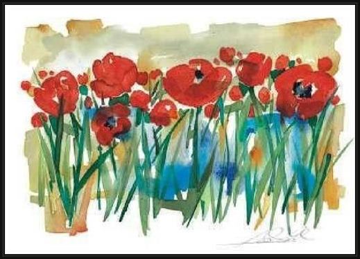 Framed Alfred Gockel field of poppies painting