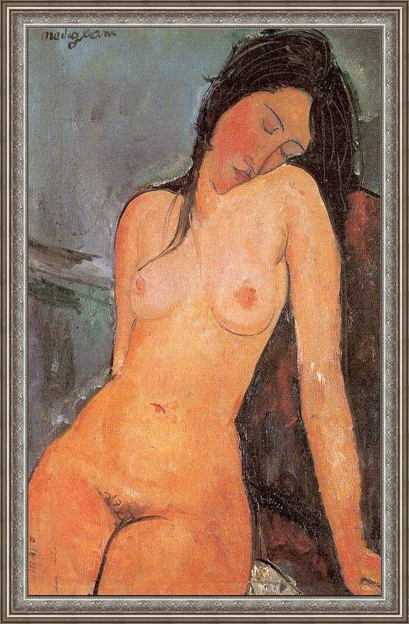 Framed Amedeo Modigliani seated nude painting