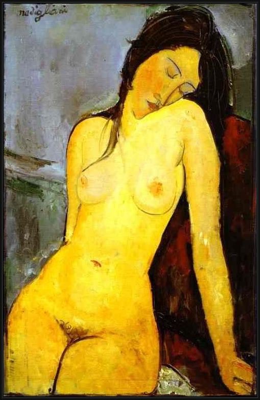 Framed Amedeo Modigliani the seated nude painting