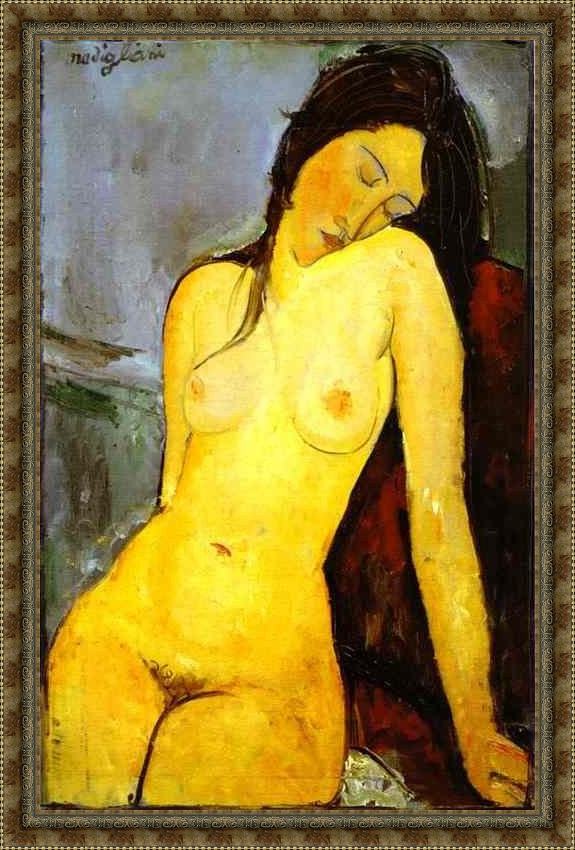 Framed Amedeo Modigliani the seated nude painting
