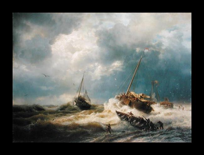 Framed Andreas Achenbach ships in a storm on the dutch coast 1854 painting
