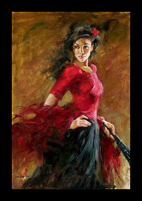 Framed Andrew Atroshenko the fan dancer painting