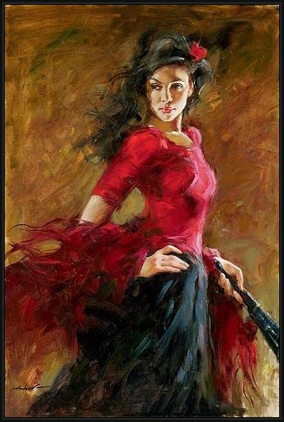 Framed Andrew Atroshenko the fan dancer painting