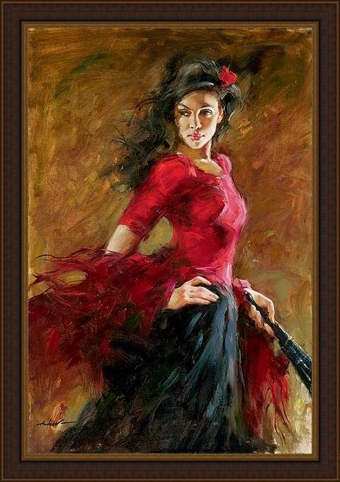 Framed Andrew Atroshenko the fan dancer painting