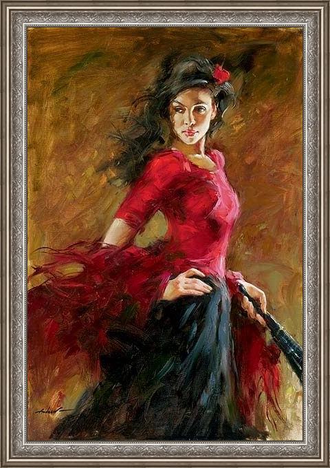 Framed Andrew Atroshenko the fan dancer painting