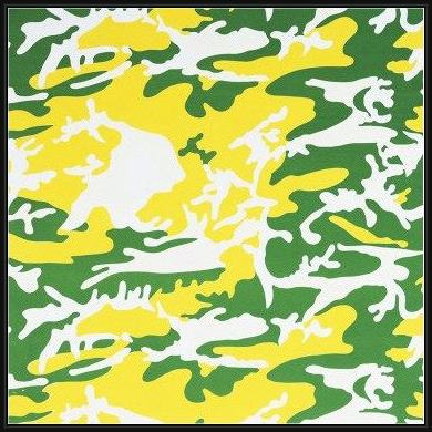 Framed Andy Warhol camouflage green yellow white painting