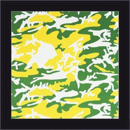 Framed Andy Warhol camouflage green yellow white painting