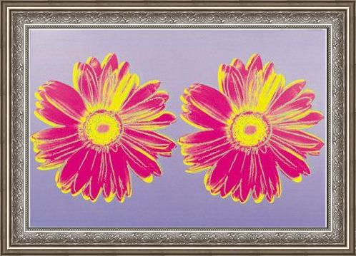 Framed Andy Warhol daisy double pink painting