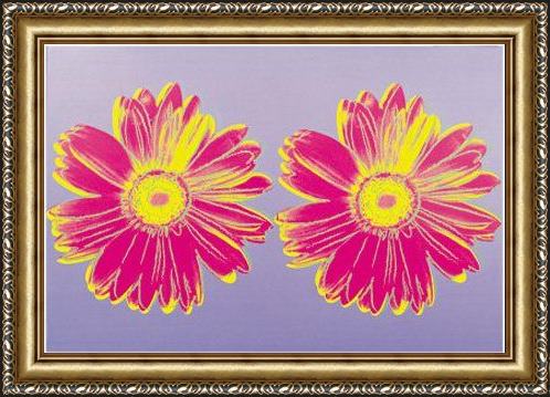 Framed Andy Warhol daisy double pink painting