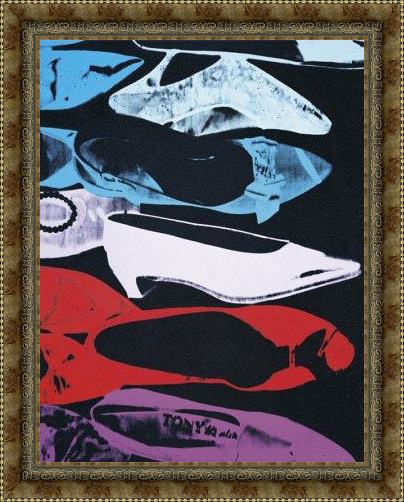 Framed Andy Warhol diamond dust shoes parallel painting