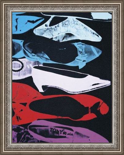 Framed Andy Warhol diamond dust shoes parallel painting