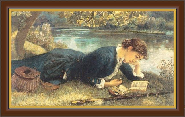 Framed Arthur Hughes the compleat angler painting