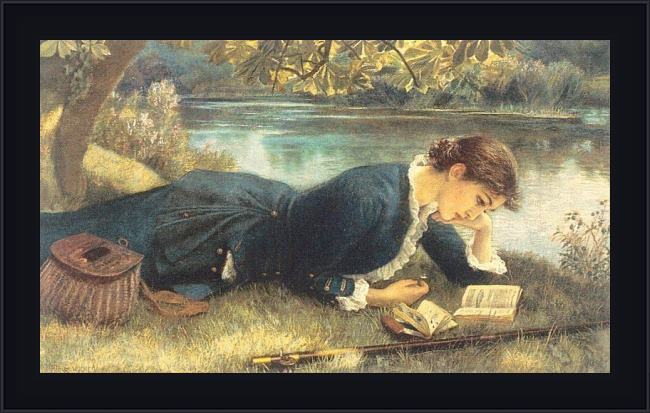 Framed Arthur Hughes the compleat angler painting