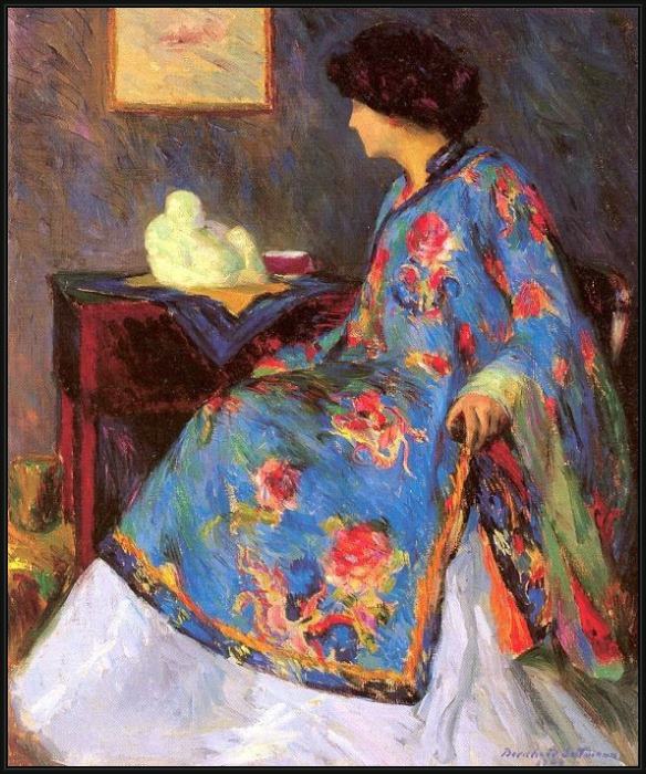 Framed Bernhard Gutmann lady in a chinese silk jacket painting