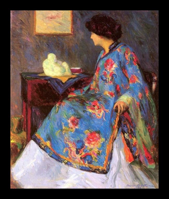 Framed Bernhard Gutmann lady in a chinese silk jacket painting
