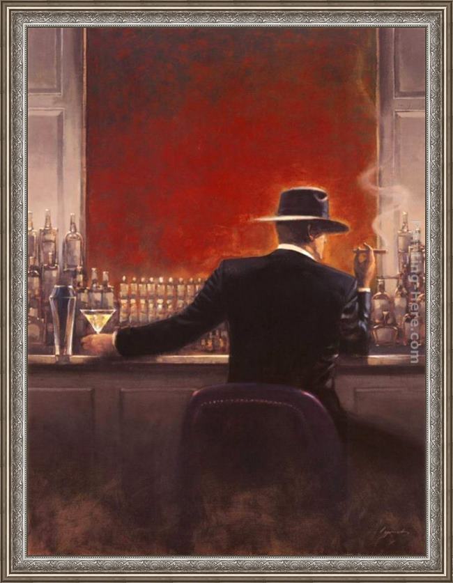 Framed Brent Lynch cigar bar painting