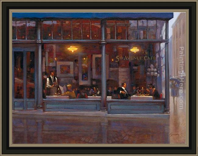 Framed Brent Lynch fifth avenue cafe ii painting