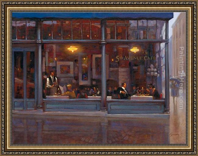 Framed Brent Lynch fifth avenue cafe ii painting