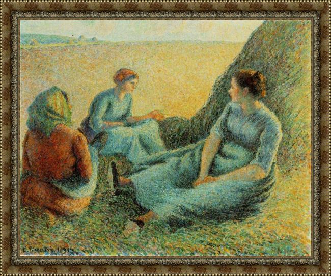 Framed Camille Pissarro haymakers resting painting