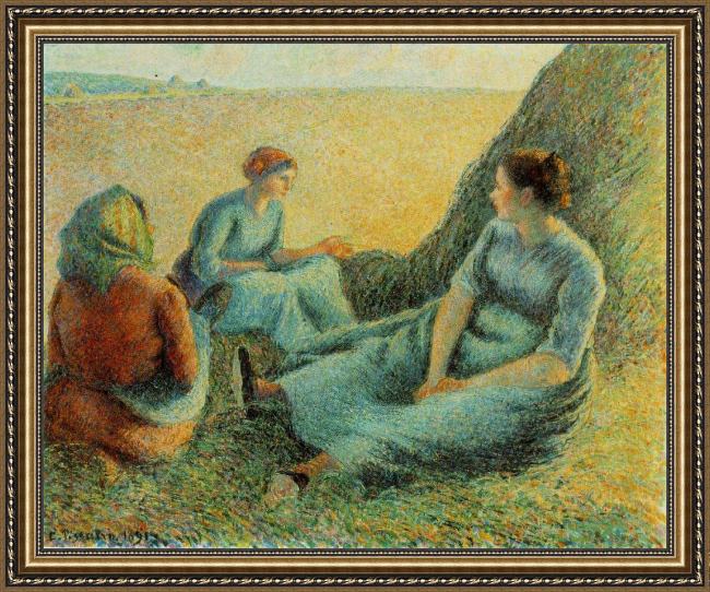Framed Camille Pissarro haymakers resting painting