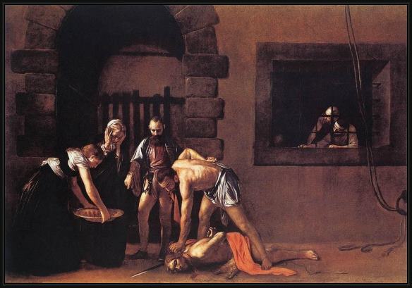 Framed Caravaggio beheading of saint john the baptist painting