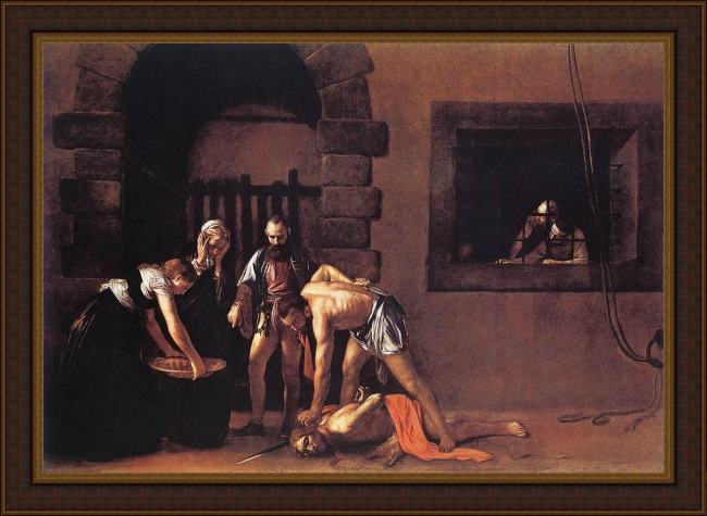 Framed Caravaggio beheading of saint john the baptist painting
