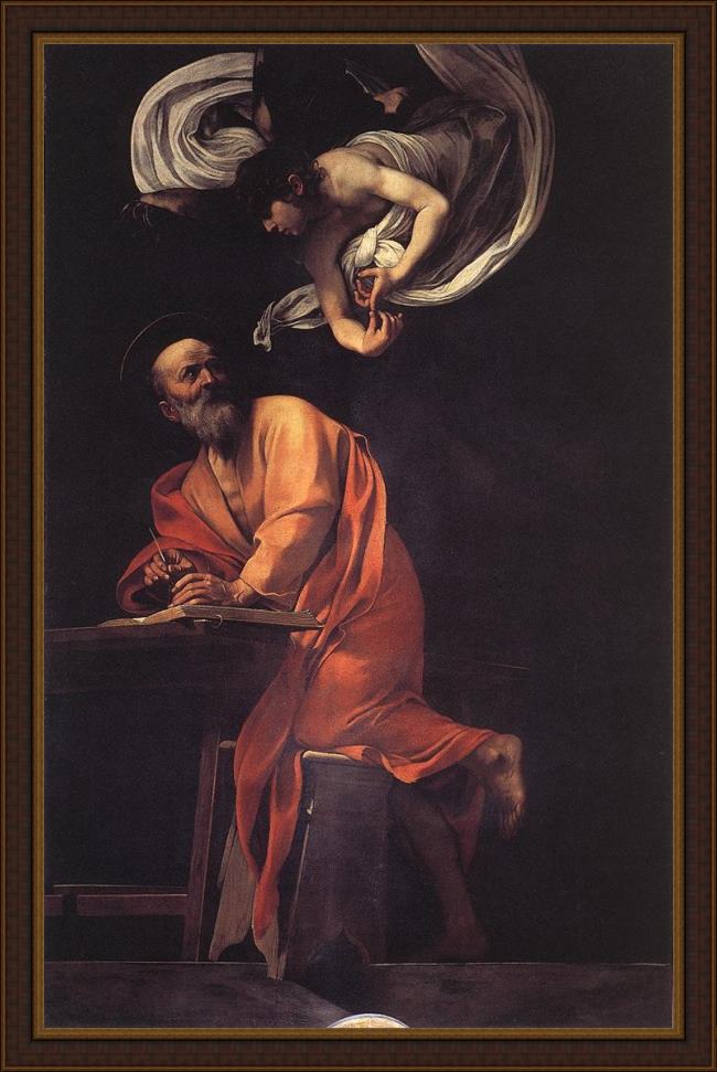 Framed Caravaggio the inspiration of saint matthew painting