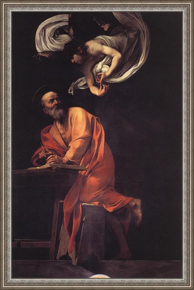 Framed Caravaggio the inspiration of saint matthew painting